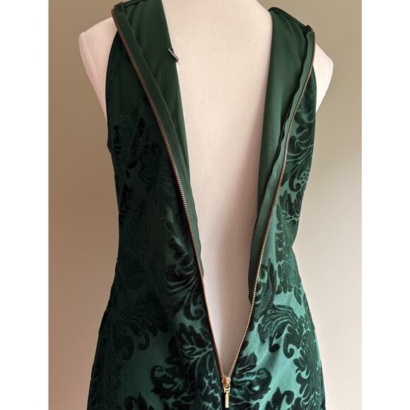 B Darlin Emerald Green Burnout Velvet Damask Sleeveless Cocktail Mini Dress - Picture 11 of 15